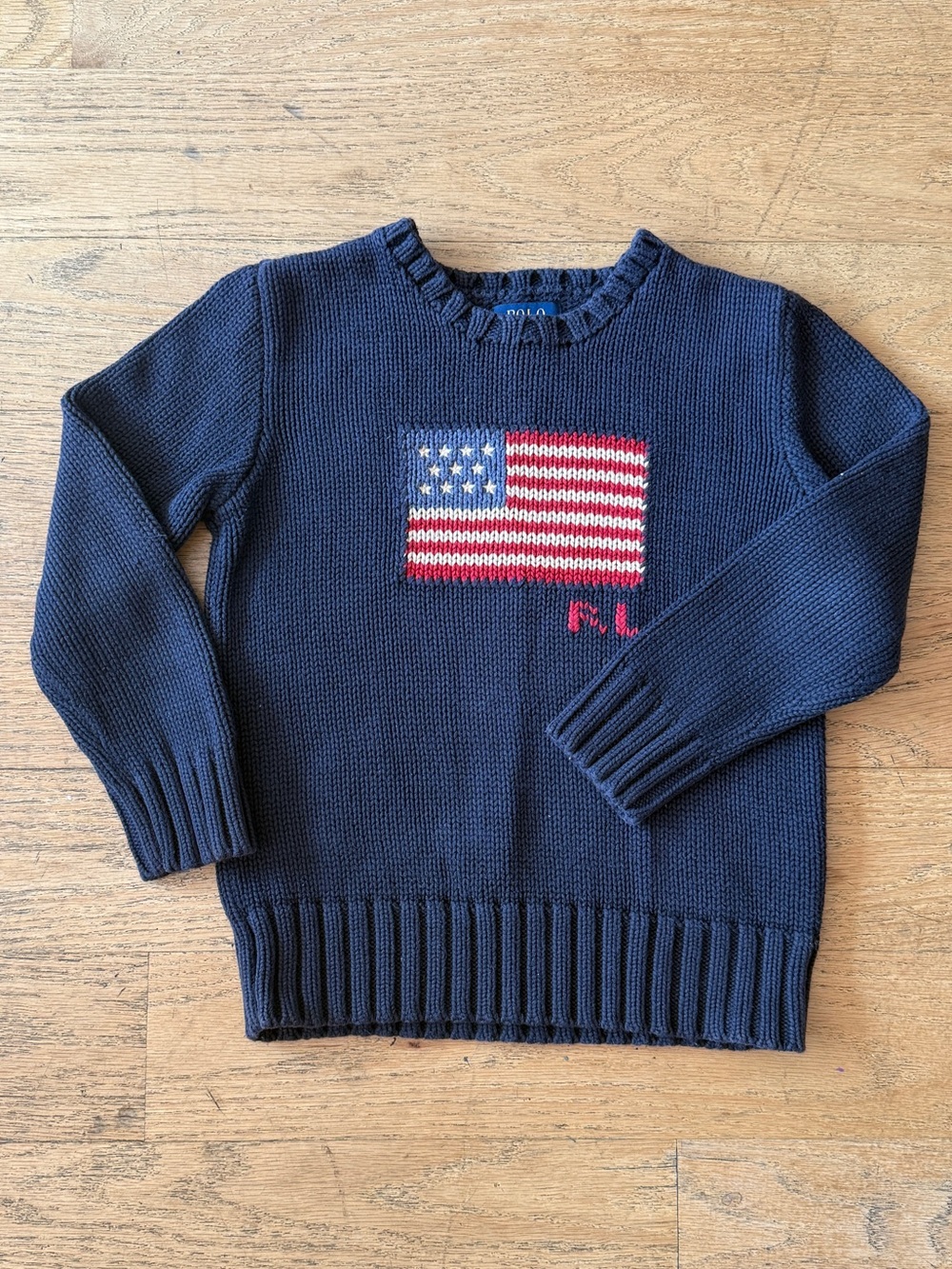 Polo by Ralph Lauren Navy Sweater with American Flag Intarsia